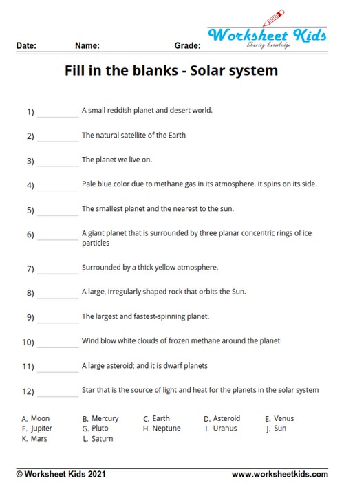 Solar System Planet Worksheets: Kindergarten, 1st, 2nd, 3rd Grade ...