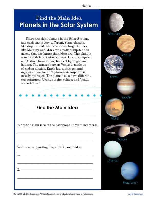 solar system worksheet for 3rd grade