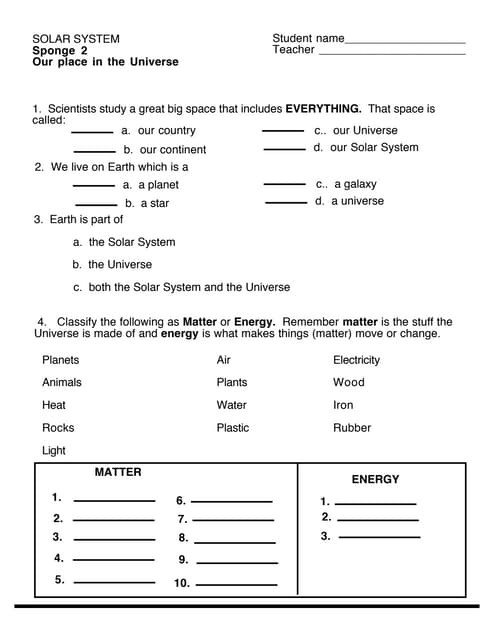 Solar system learning activities (Worksheet) | PDF - Worksheets Library