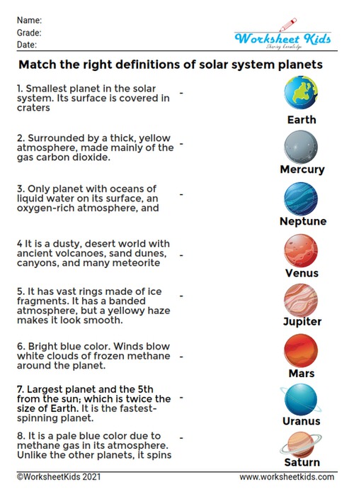 Solar System Planet Worksheets: Kindergarten, 1st, 2nd, 3rd Grade ...