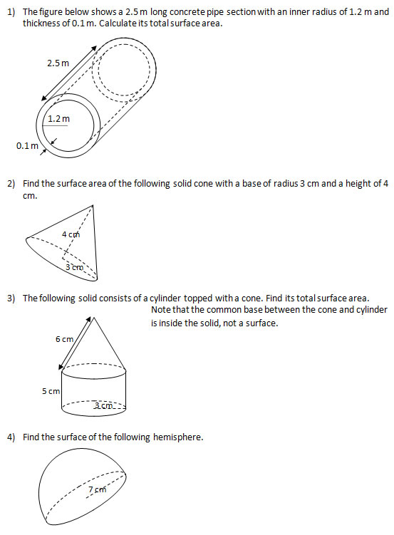 Find The Surface Area Of Solids IV (Worksheets &  Solutions)