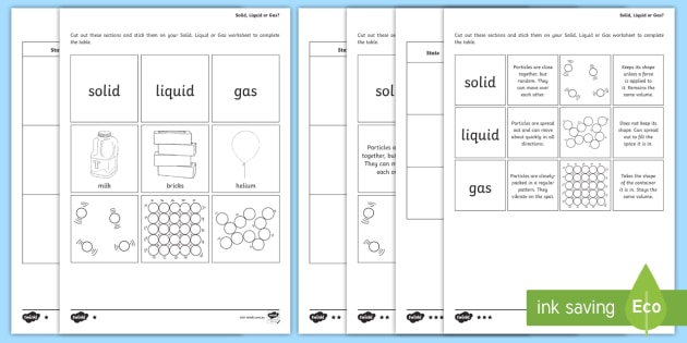 Solid, Liquid, Gas Worksheet (teacher made) - Twinkl