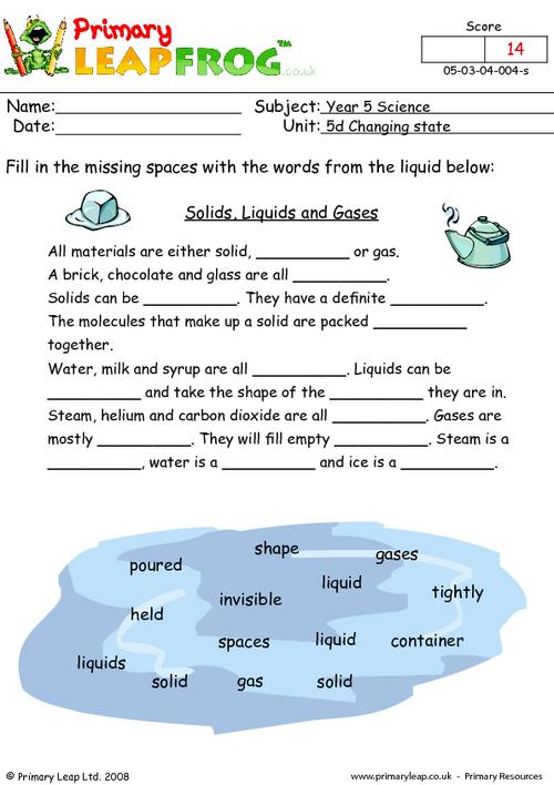 Science: Solids, liquids and gases | Worksheet | PrimaryLeap.co.uk