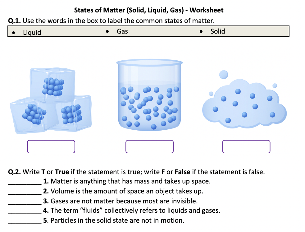 solid liquid gas worksheet pdf