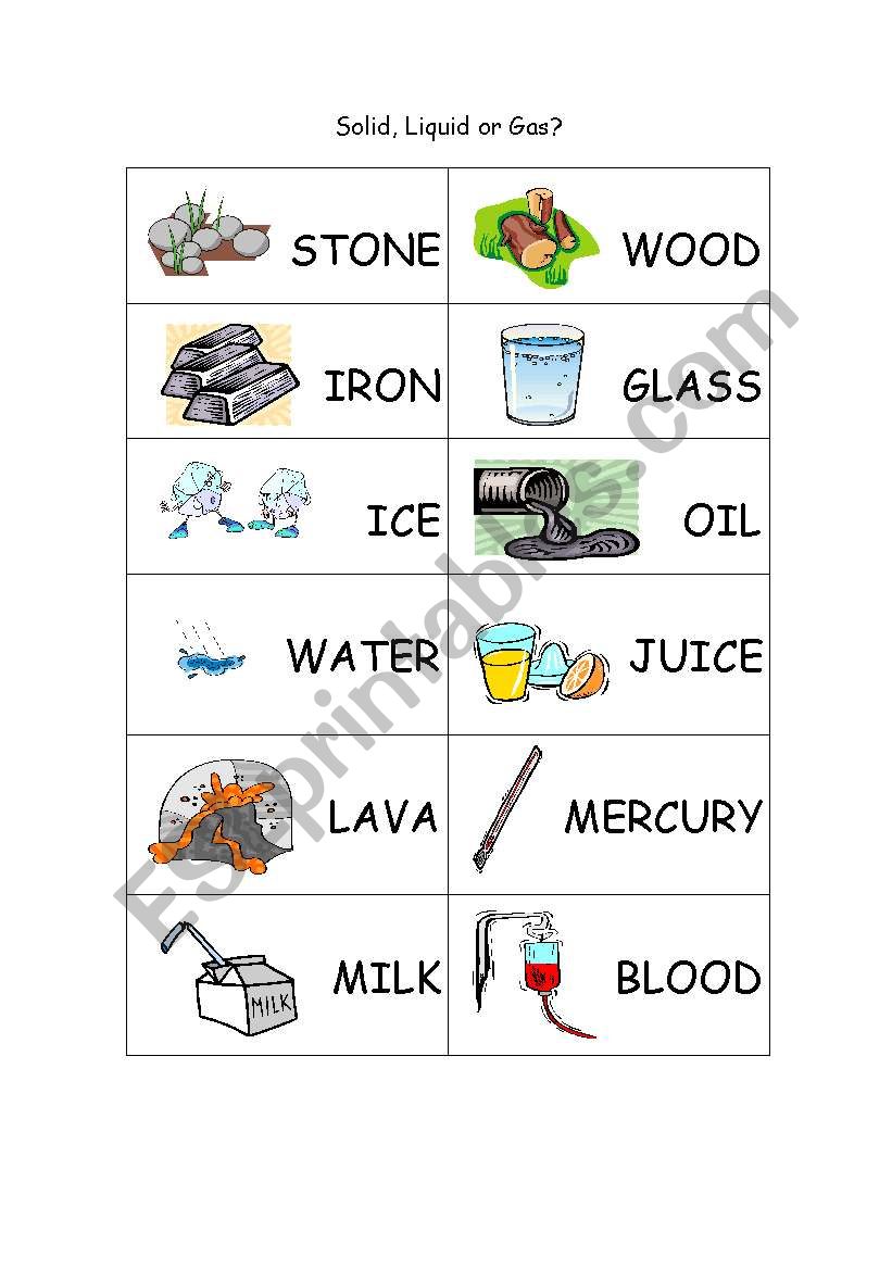 solid liquid gas worksheet
