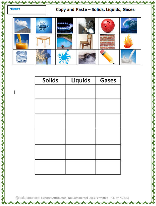 solid liquid gas worksheet