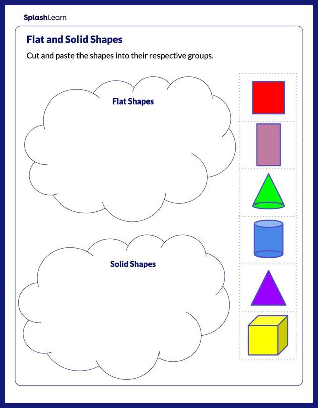 Classify Shapes as Flats or Solids Math Worksheets SplashLearn