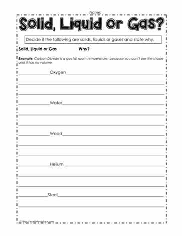 Solid, Liquid or Gas Worksheet Worksheets