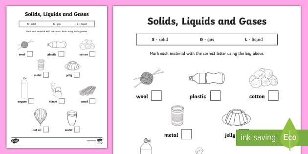 solids liquids and gas worksheet