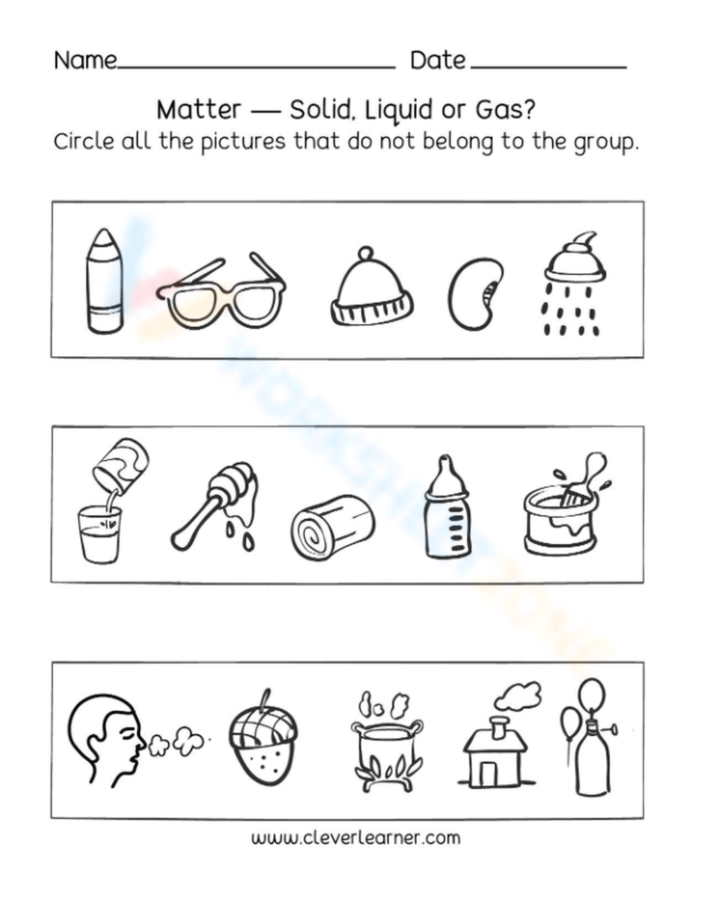 solids liquids and gas worksheet
