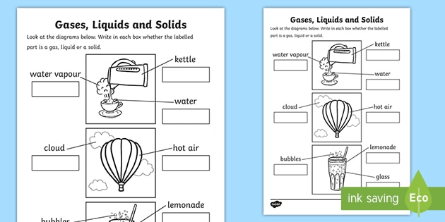 solids liquids and gas worksheet