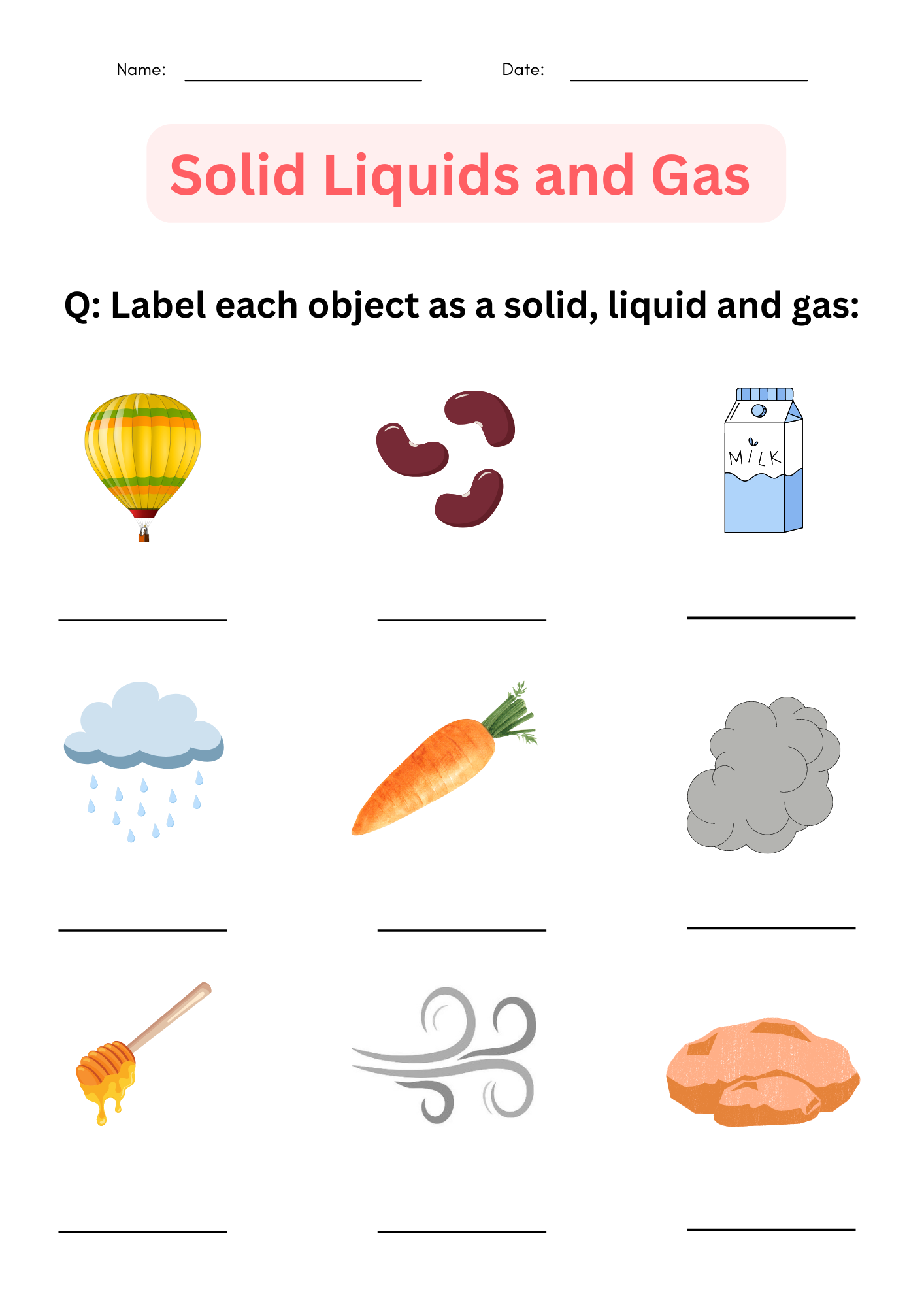 solids liquids gases worksheet
