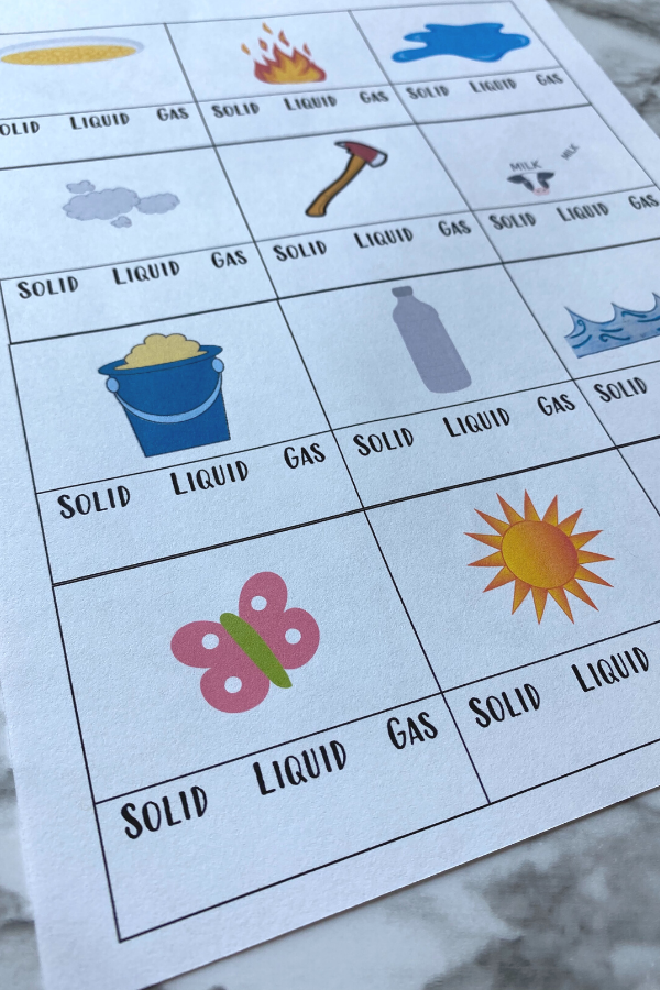 solids liquids gases worksheet
