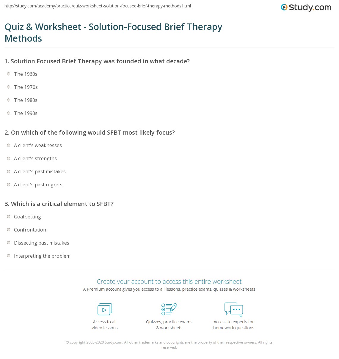 Quiz &  Worksheet - Solution-Focused Brief Therapy Methods | Study.com