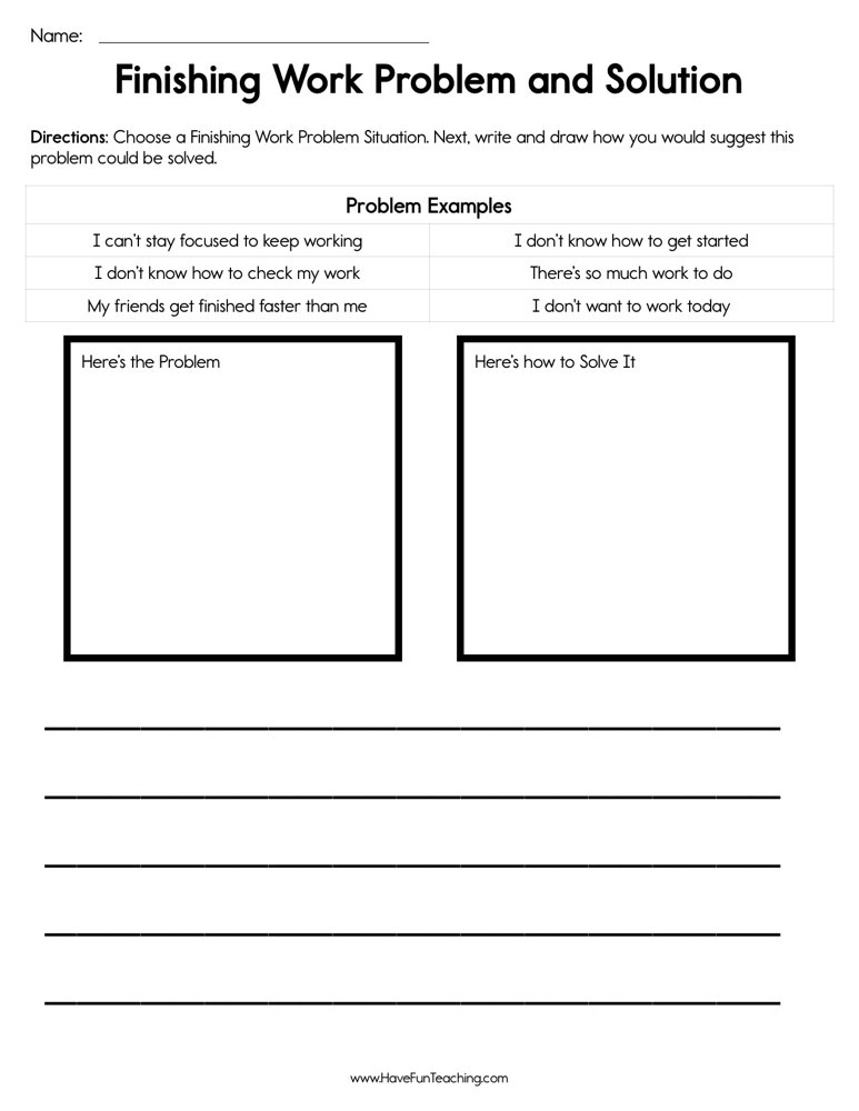 Finishing Work Problem Solution Worksheet  