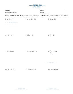 solutions of equations worksheet