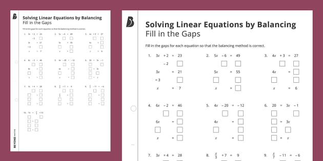 ? Fill in the Gaps Two Step Linear Equations Worksheet | Maths