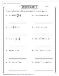 Linear Equation of a Line Worksheets