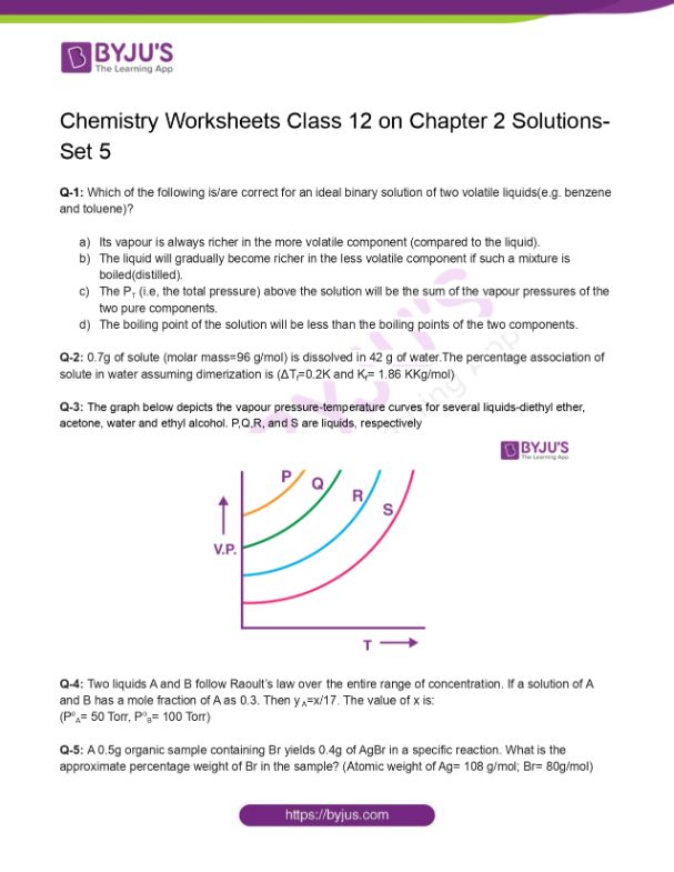 Class 12 Chemistry Worksheet on Chapter 2 Solutions- Set 5