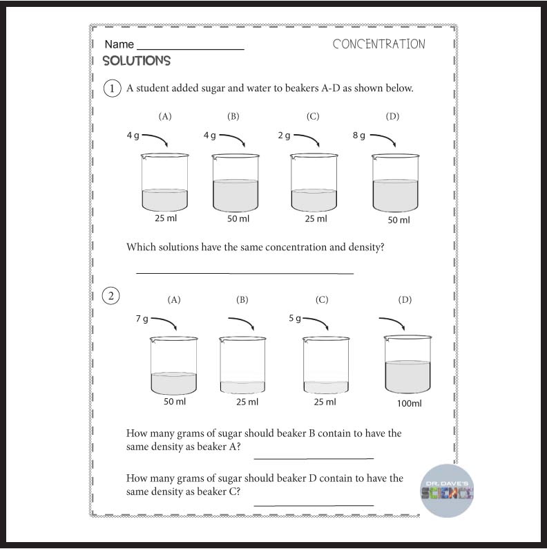 Chemistry Concentration Solution Worksheets
