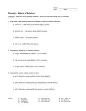 Molarity of Solutions Worksheet for 10th - Higher Ed | Lesson Planet