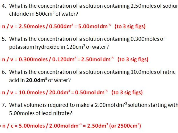 Concentration of Solutions worksheet  