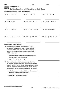 Equations With Variables On Both Sides Worksheet - Fill and Sign ...
