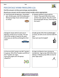 6th Grade Percent Word Problems