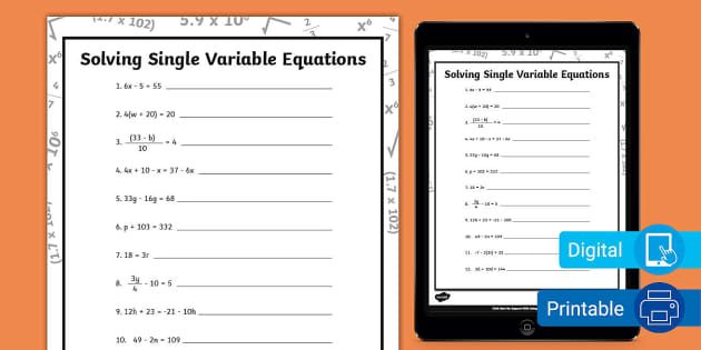 Sixth Grade Solving Single Variable Equations Activity