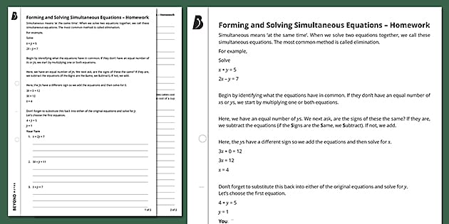 ? Printable Elimination Method Worksheet | NZ Maths Resources