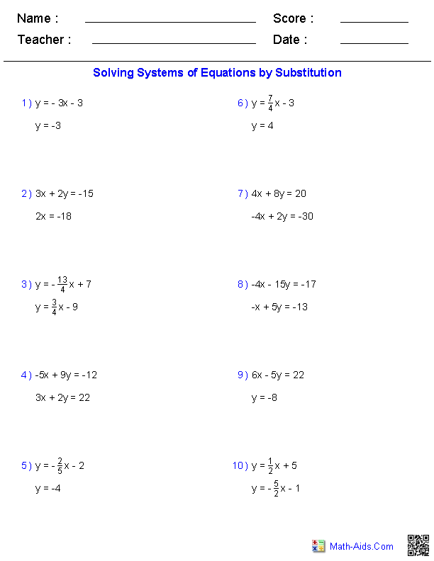 Algebra 1 Worksheets | Systems of Equations and Inequalities ...