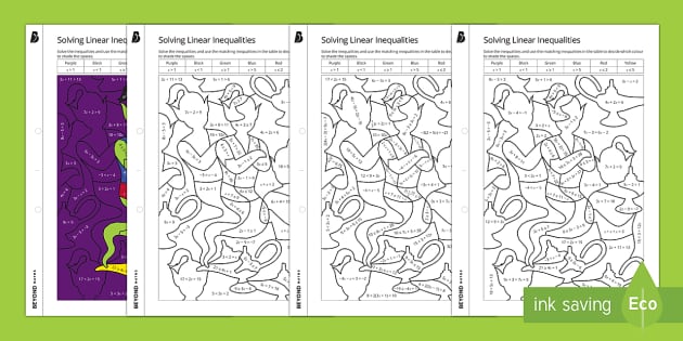 Solving Linear Inequalities: Colour by Numbers Worksheet