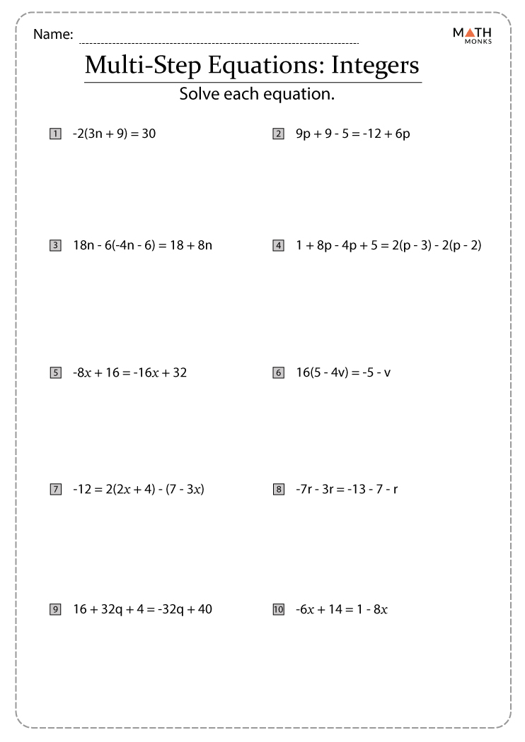 Multi Step Equations Worksheets - Math Monks