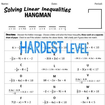 Inequalities Hangman: Solve Multi-step Inequalities Hangman style