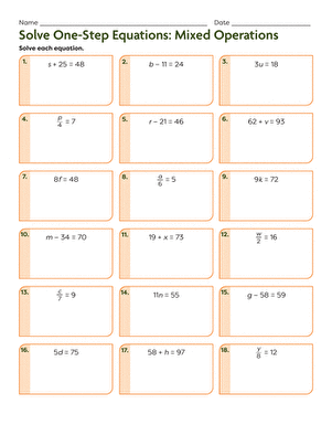 Solve One-Step Equations: Mixed Operations | Interactive Worksheet ...