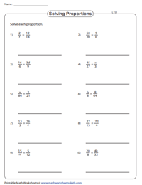 Solving Proportions Worksheets