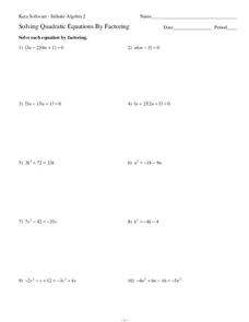 solve quadratic equation by factoring worksheet