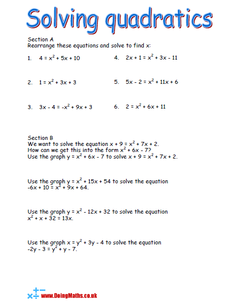 Quadratic Equations - Free worksheets, PowerPoints and other ...