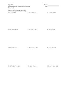 solve quadratics by factoring worksheet