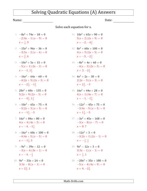 solve quadratics by factoring worksheet