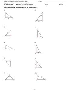 Solving Right Triangles Worksheet for 7th - 10th Grade | Lesson Planet