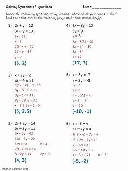 solve systems of equations worksheet