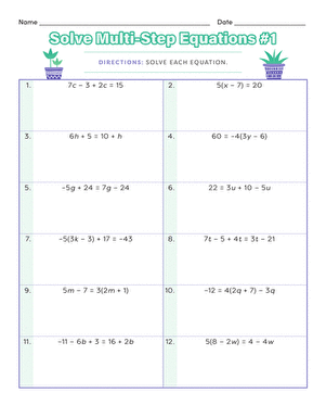 Solve Multi-Step Equations #1 | Interactive Worksheet 