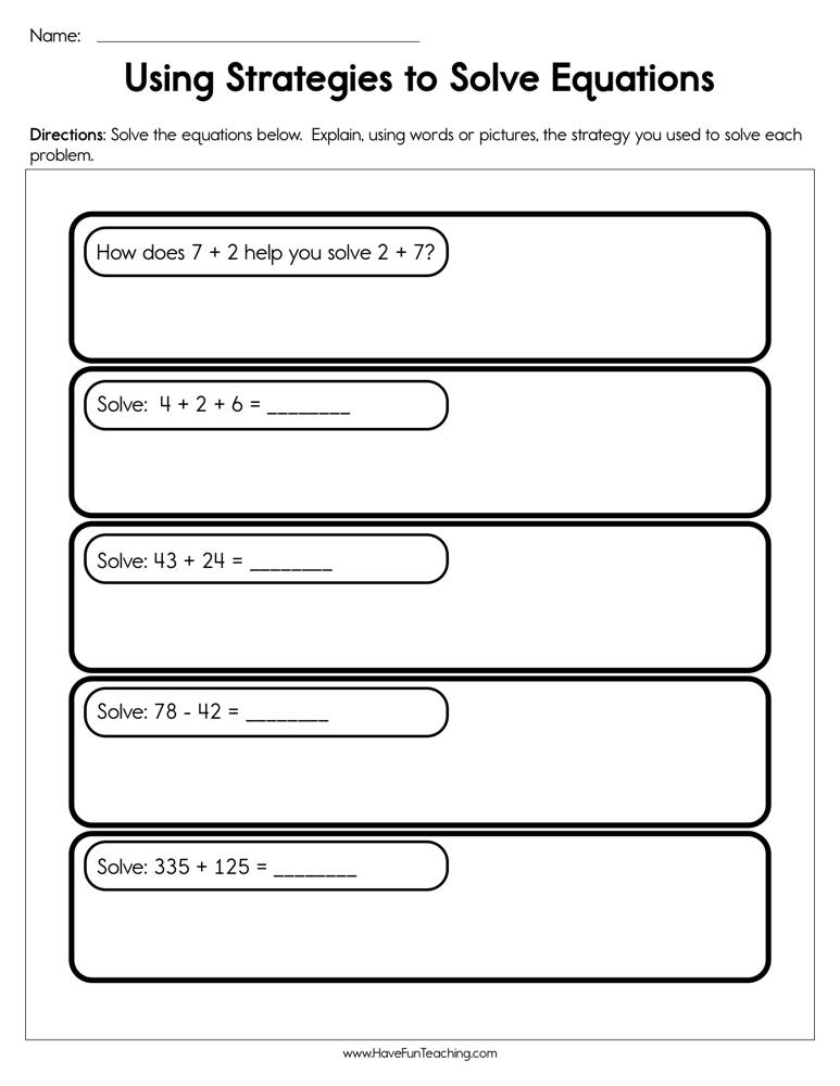 Using Strategies to Solve Equations Worksheet  