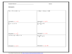 solve two step inequalities worksheet