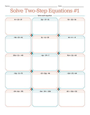 solving 1 and 2 step equations worksheet