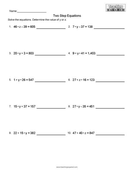 solving 2 step equations worksheet