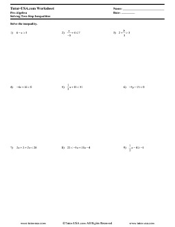 Worksheet: Solving Two-Step Inequalities | Pre-Algebra Printable