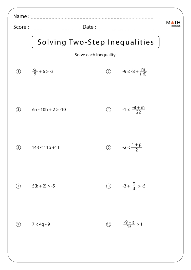 Two Step Inequalities Worksheets with Answer Key Worksheets Library