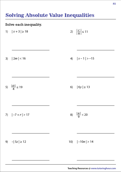 solving absolute value equations and inequalities worksheet answers
